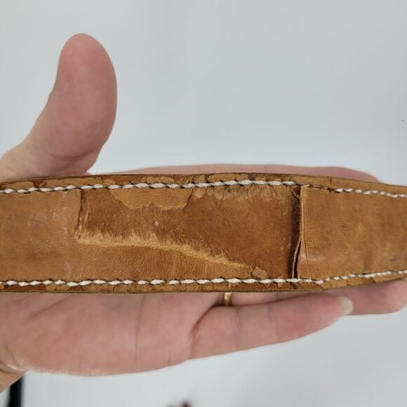 Vintage 70s Leather Belt Artisan M/L 37" Tan Rainbow Embroidered Parrot Western - Picture 9 of 10